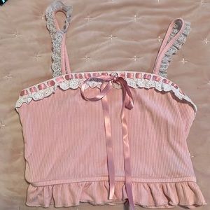 Kawaii coquette ruffle bow cami tank top
